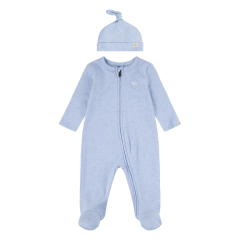 Levis Boys  Footed Coverall & Hat Set Lt Mist